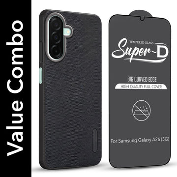 For Samsung Galaxy A26 5G Combo (Textured Grip Design | Micro-Fiber Cloth Inside | Oleophobic Coating Screen Glass)