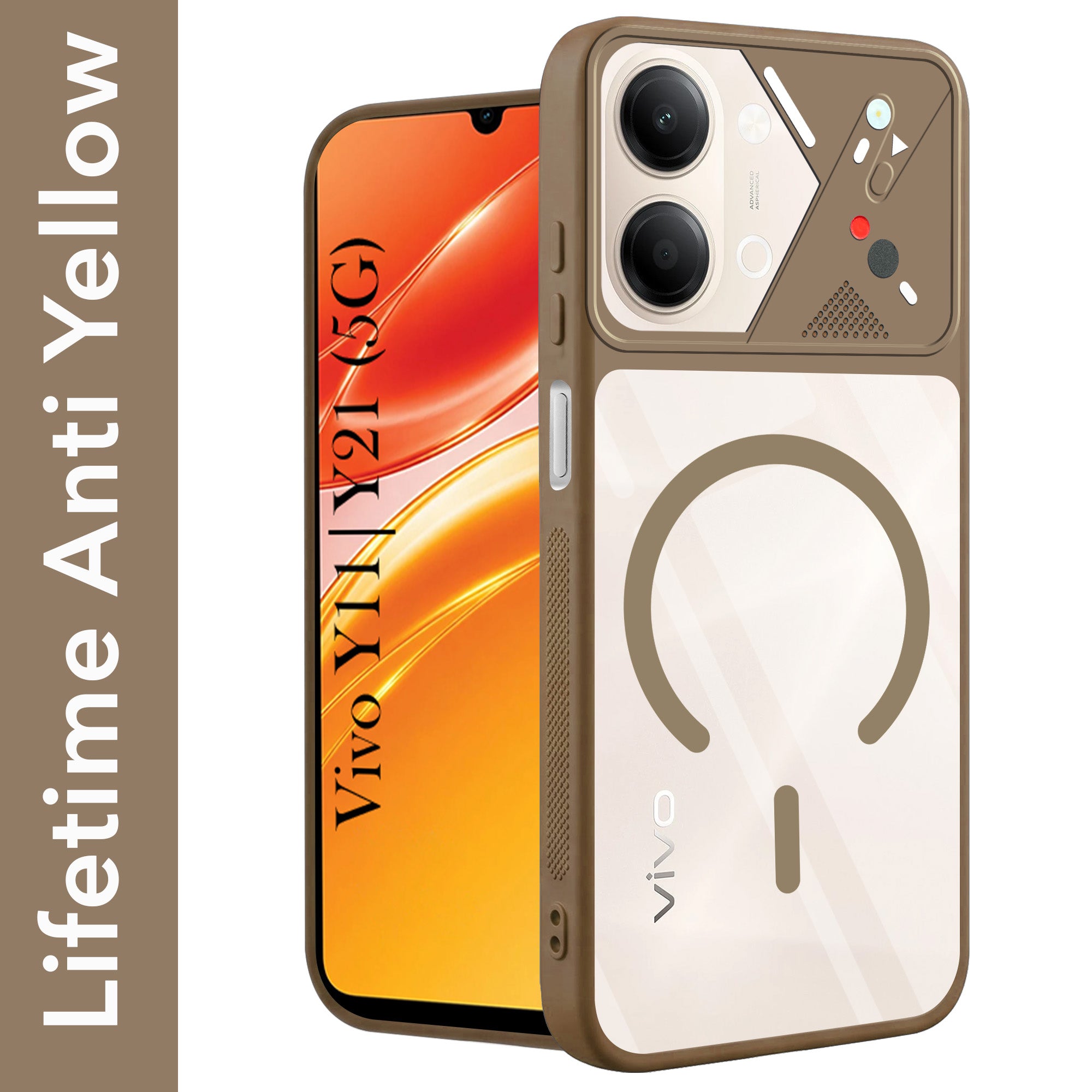 For Vivo Y11 | Vivo Y21 5G Back Cover Case Lifetime Anti-Yellow Clear (Camera Protection | Side Grip | Wireless MagSafe Compatible)