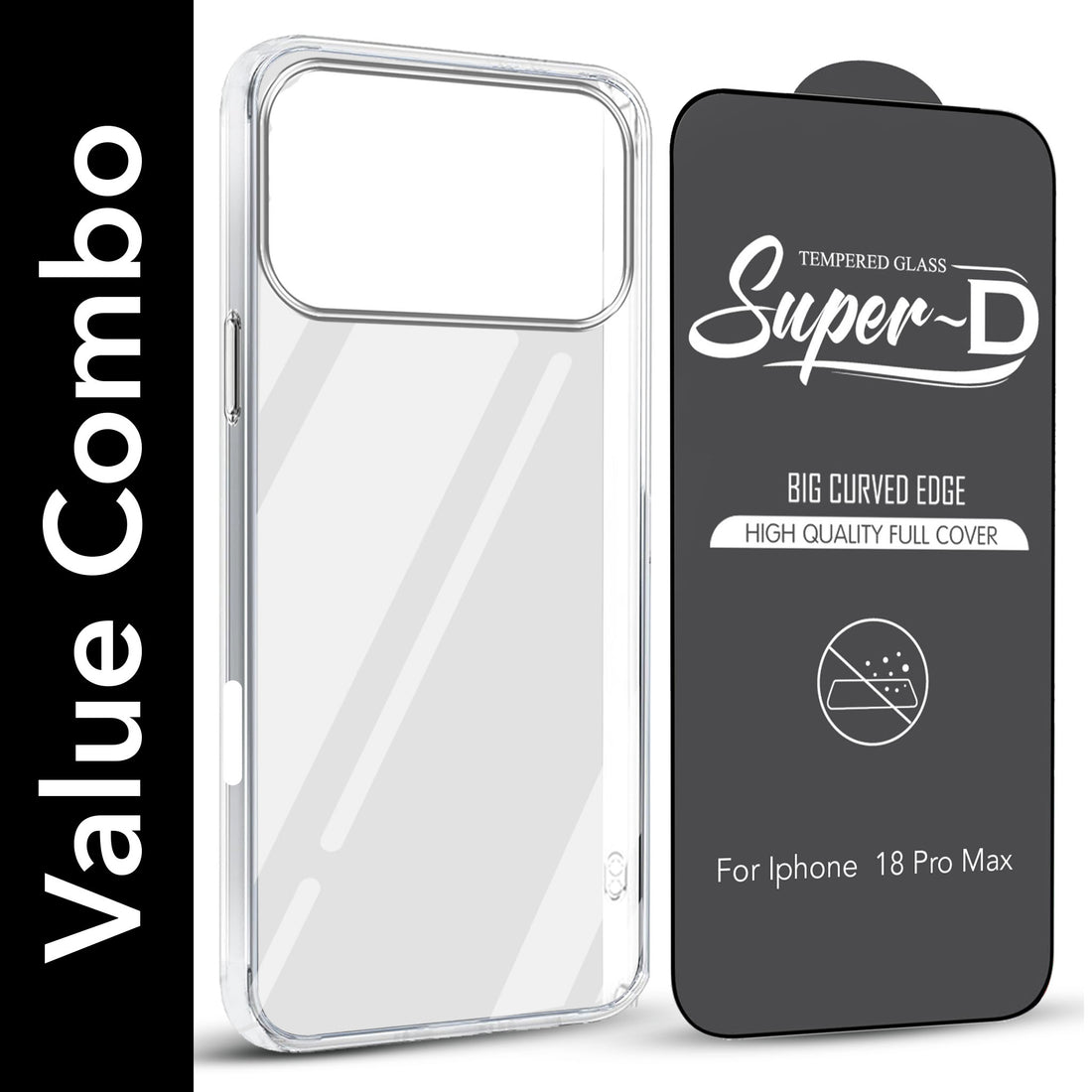 For Apple iPhone 18 Pro Max Combo with Back Cover and 9H Tempered Glass (Lifetime Anti-Yellow | Sleek Hard Crystal | Oleophobic Coating Screen Glass)