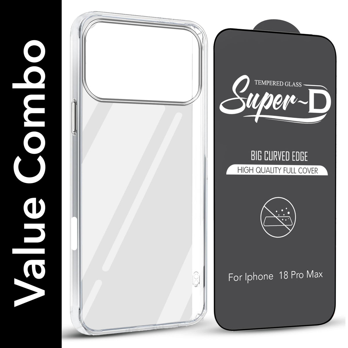 For Apple iPhone 18 Pro Max Combo with Back Cover and 9H Tempered Glass (Lifetime Anti-Yellow | Sleek Hard Crystal | Oleophobic Coating Screen Glass)