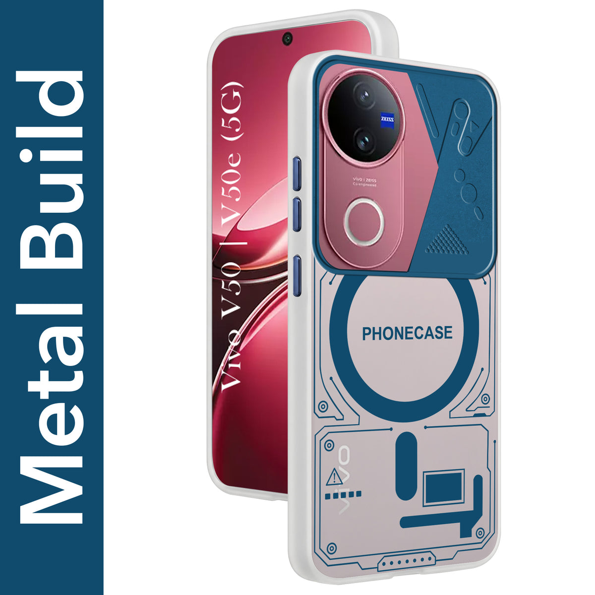For Vivo V50 | Vivo V50e  Metallic Back Cover Case (Metallic Camera Protection & Buttons | Translucent Milky Shade | Hard Polycarbonate)
