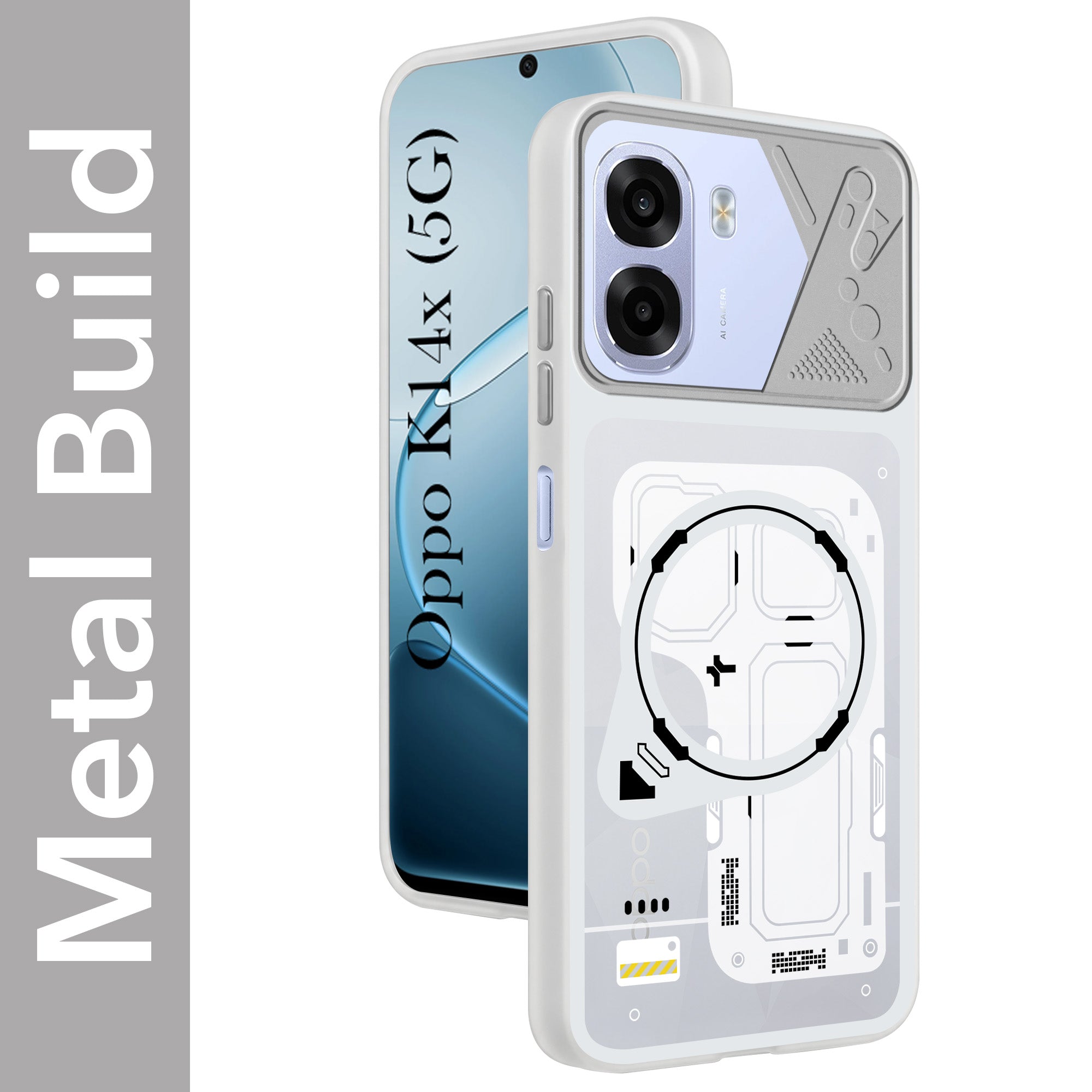 For Oppo K14x 5G Metallic Back Cover Case (Metallic Camera Protection & Buttons | Translucent Milky Shade | Hard Polycarbonate)