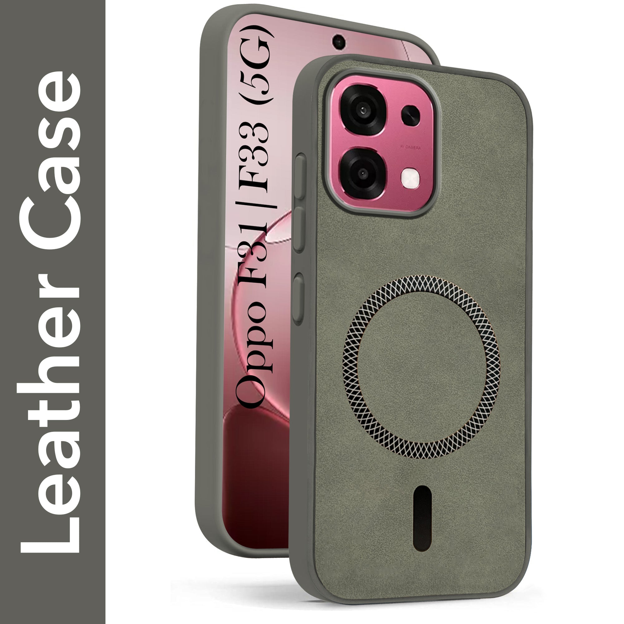 For Oppo F31 5G | Oppo F33 5G Back Cover Case Leather Finish (MagSafe Compatible Wireless Charging | Soft Touch | Camera Bump Protection)