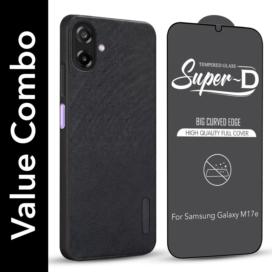 For Samsung Galaxy M17e Combo (Textured Grip Design | Micro-Fiber Cloth Inside | Oleophobic Coating Screen Glass)