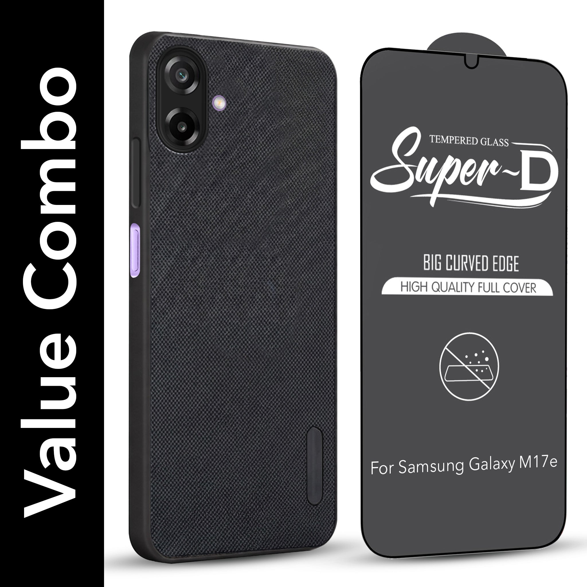 For Samsung Galaxy M17e Combo (Textured Grip Design | Micro-Fiber Cloth Inside | Oleophobic Coating Screen Glass)