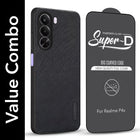 For Realme P4x Combo with Back Cover and 9H Tempered Glass (Textured Grip Design | Micro-Fiber Cloth Inside | Oleophobic Coating Screen Glass)