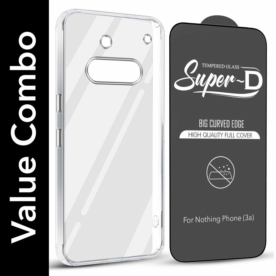 For Nothing Phone 3A Combo with Back Cover and 9H Tempered Glass (Lifetime Anti-Yellow | Sleek Hard Crystal | Oleophobic Coating Screen Glass)