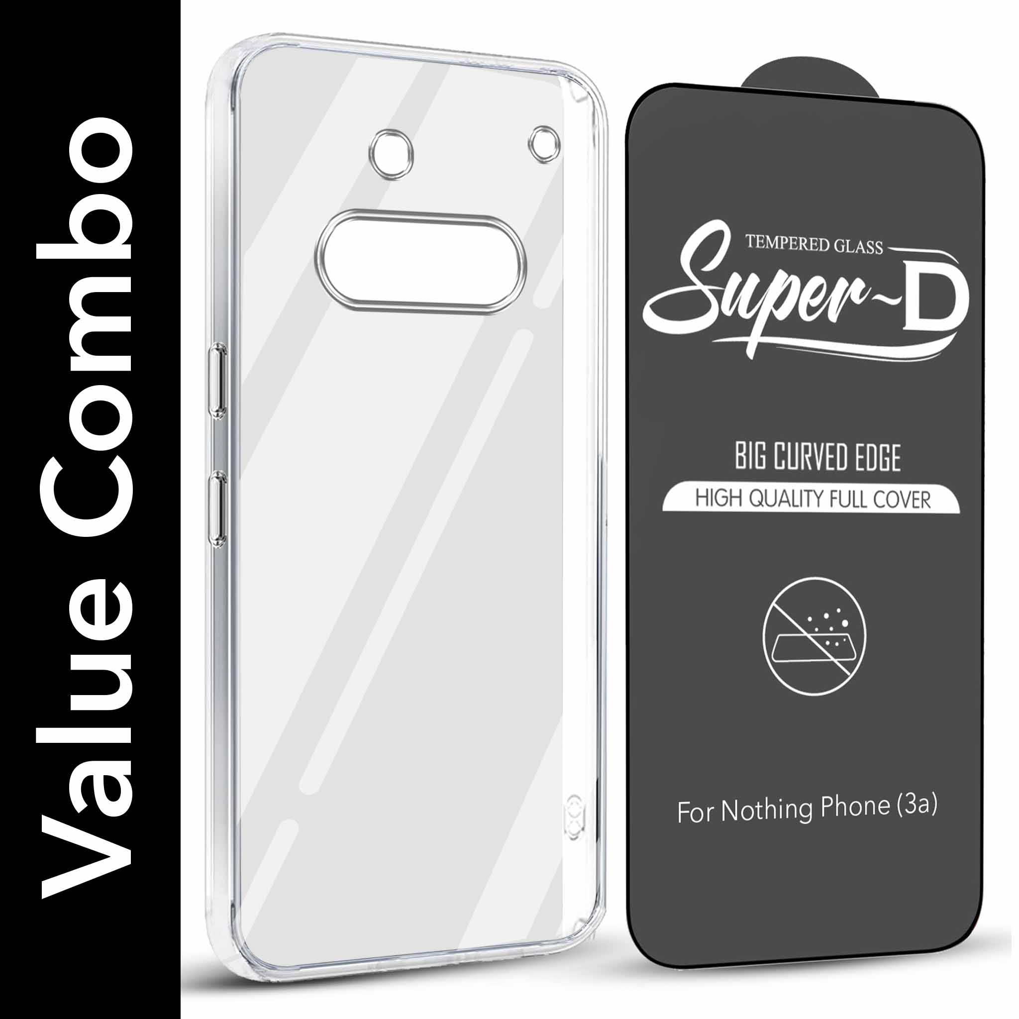 For Nothing Phone 3A Combo with Back Cover and 9H Tempered Glass (Lifetime Anti-Yellow | Sleek Hard Crystal | Oleophobic Coating Screen Glass)