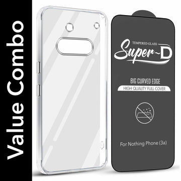 For Nothing Phone 3A Combo with Back Cover and 9H Tempered Glass (Lifetime Anti-Yellow | Sleek Hard Crystal | Oleophobic Coating Screen Glass)