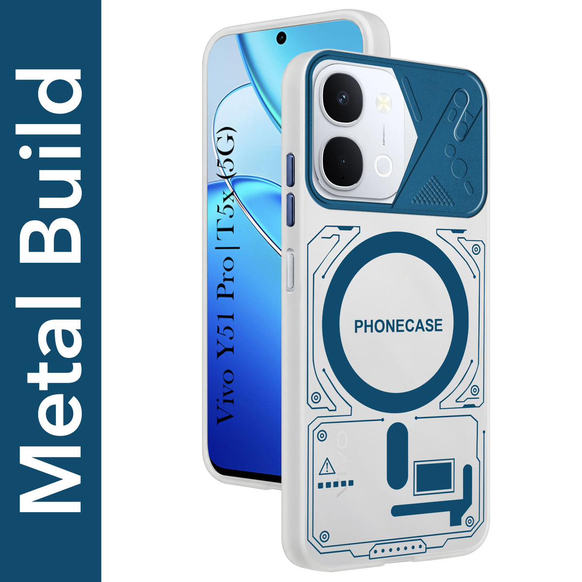 For Vivo Y51 Pro 5G | Vivo T5x Metallic Back Cover Case (Metallic Camera Protection & Buttons | Translucent Milky Shade | Hard Polycarbonate)