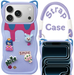 For Apple iPhone 17 Pro Back Case Cover Strap(3D Embossed Figures | Strap Holder | 360* Soft Cushion with Camera Bump)