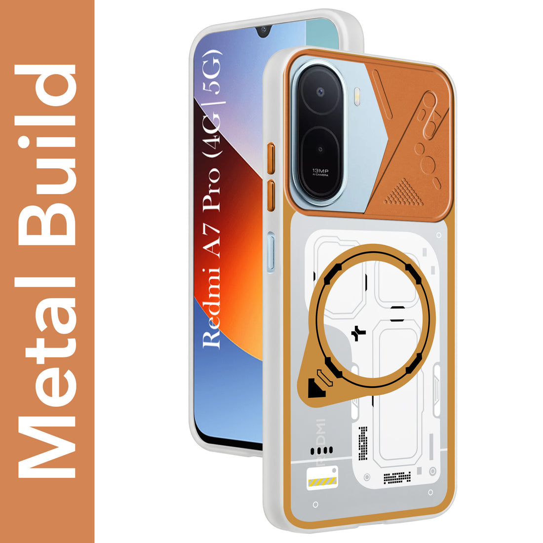 For Redmi A7 Pro 4G|5G Metallic Back Cover Case (Metallic Camera Protection & Buttons | Translucent Milky Shade | Hard Polycarbonate)