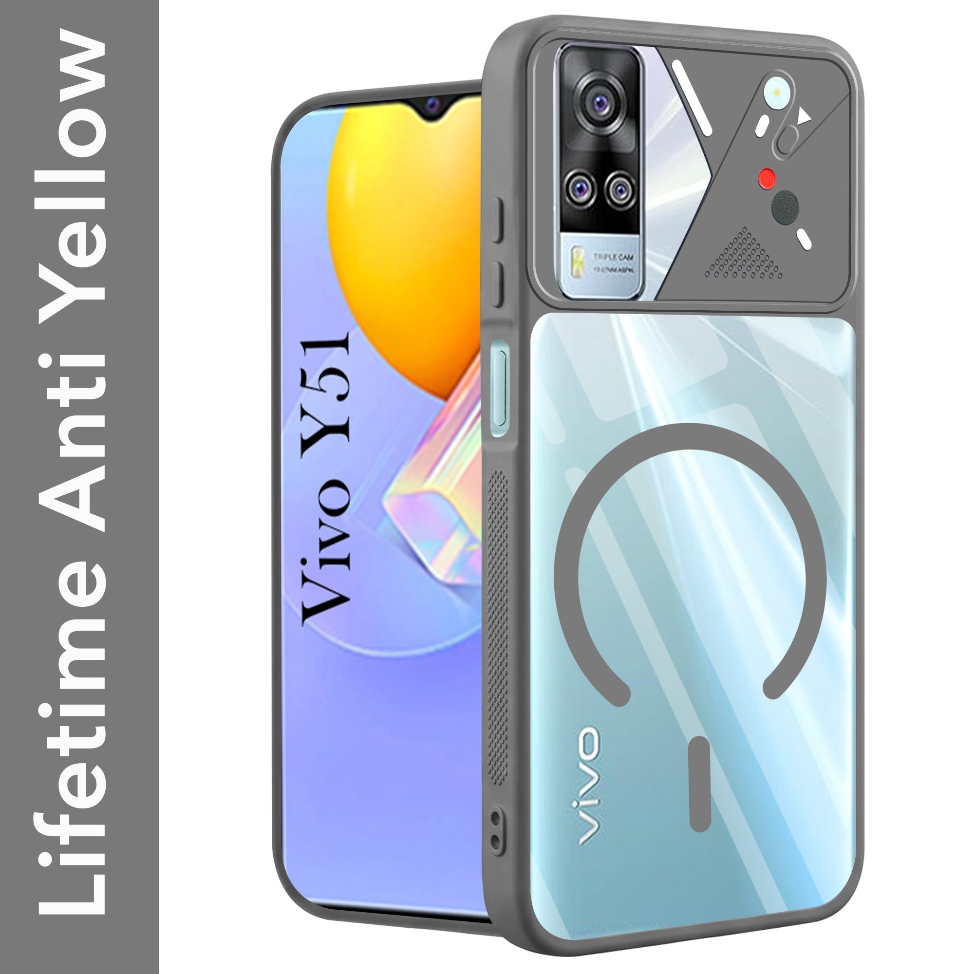 For Vivo Y51 (2020) Back Cover Case Lifetime Anti-Yellow Clear (Camera Protection | Side Grip | Wireless MagSafe Compatible)