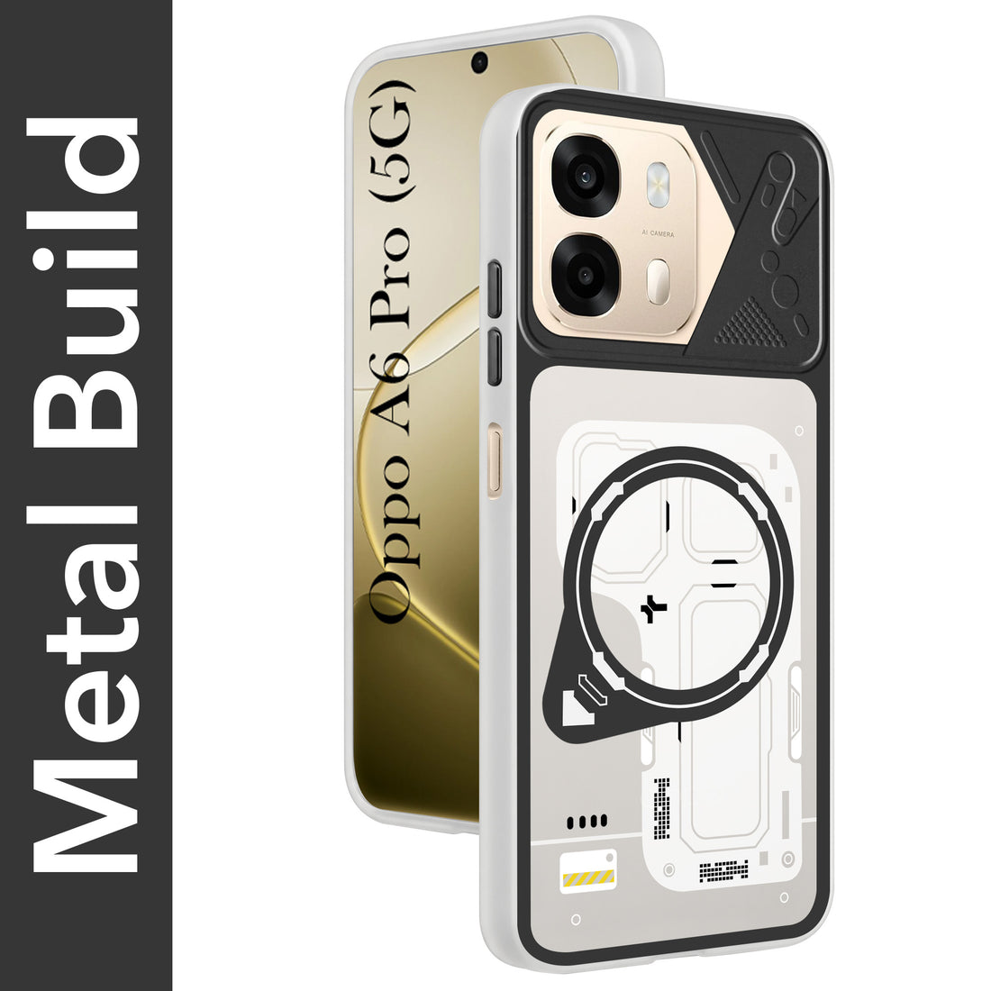 For Oppo A6 Pro Metallic Back Cover Case (Metallic Camera Protection & Buttons | Translucent Milky Shade | Hard Polycarbonate)