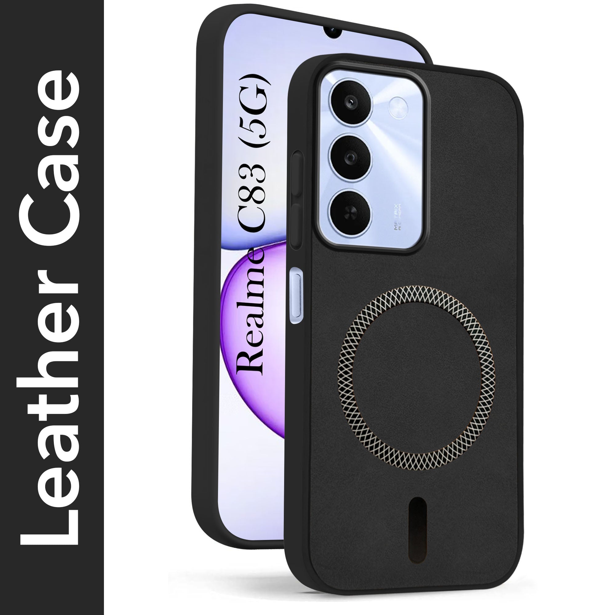 For Realme C83 5G Back Cover Case Leather Finish (MagSafe Compatible Wireless Charging | Soft Touch | Camera Bump Protection)