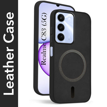 For Realme C83 5G Back Cover Case Leather Finish (MagSafe Compatible Wireless Charging | Soft Touch | Camera Bump Protection)