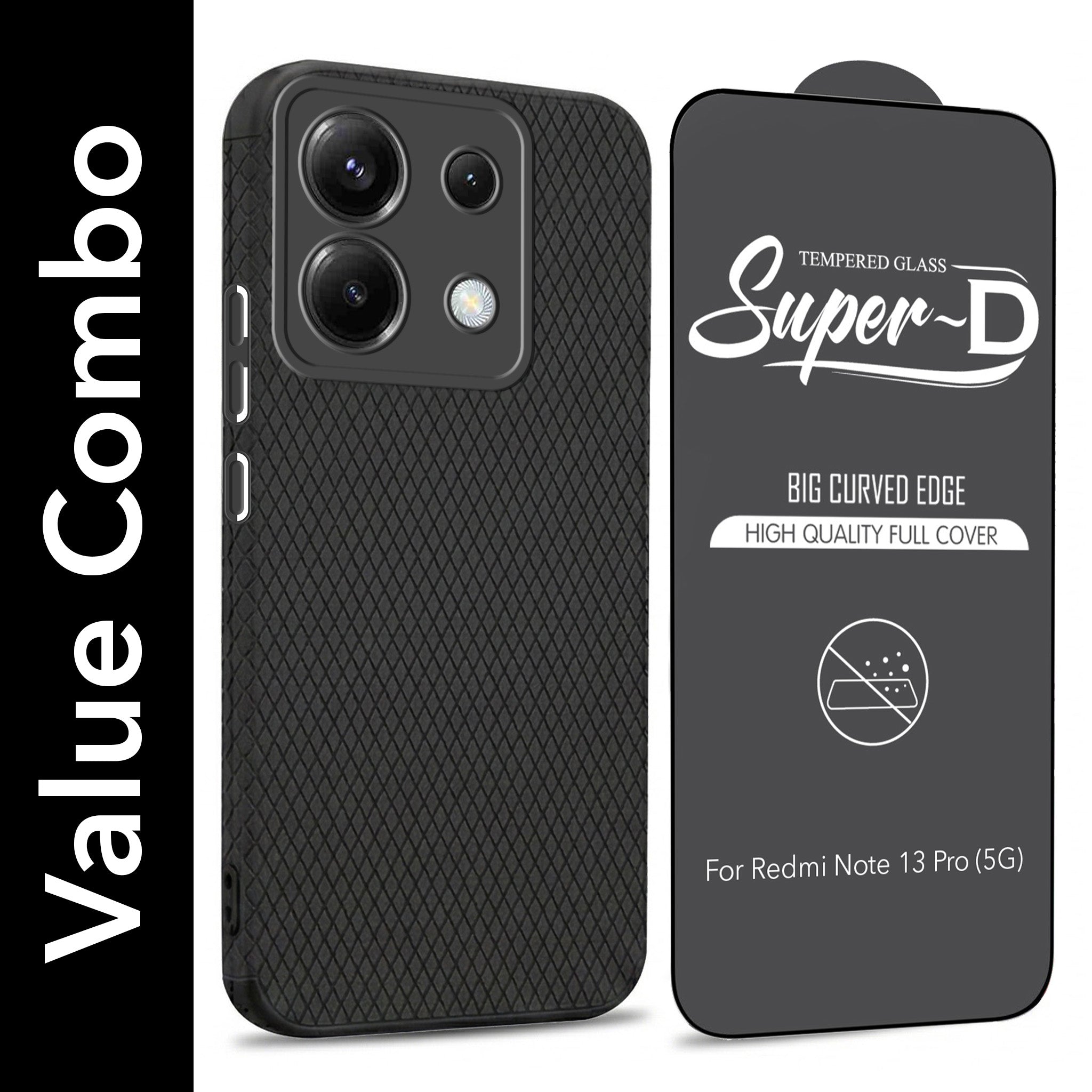 For Redmi Note 13 Pro Combo with Back Cover and 9H Tempered Glass (Liquid Silicone | Camera Protection | Oleophobic Coating Screen Glass)