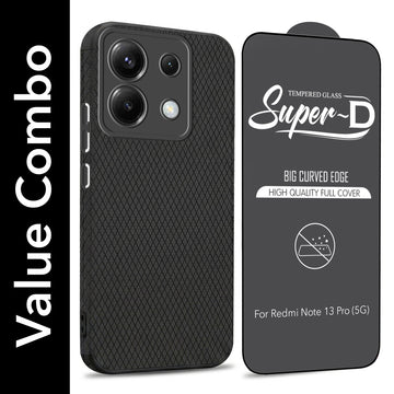 For Redmi Note 13 Pro Combo with Back Cover and 9H Tempered Glass (Liquid Silicone | Camera Protection | Oleophobic Coating Screen Glass)