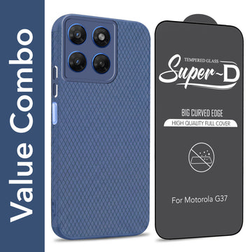 For Motorola Moto G37 Combo with Back Cover and 9H Tempered Glass (Liquid Silicone | Camera Protection | Oleophobic Coating Screen Glass)