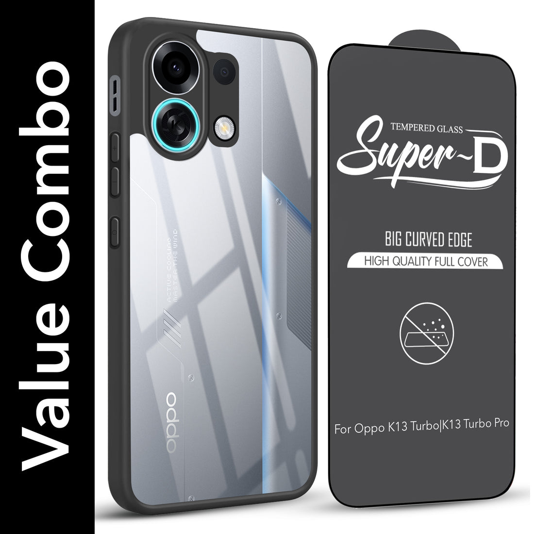 For Oppo K13 Turbo | Oppo K13 Turbo Pro Combo with Back Cover and 9H Tempered Glass (Lifetime Anti-Yellow | Crystal Clear Shockproof | Oleophobic Coating Screen Glass)