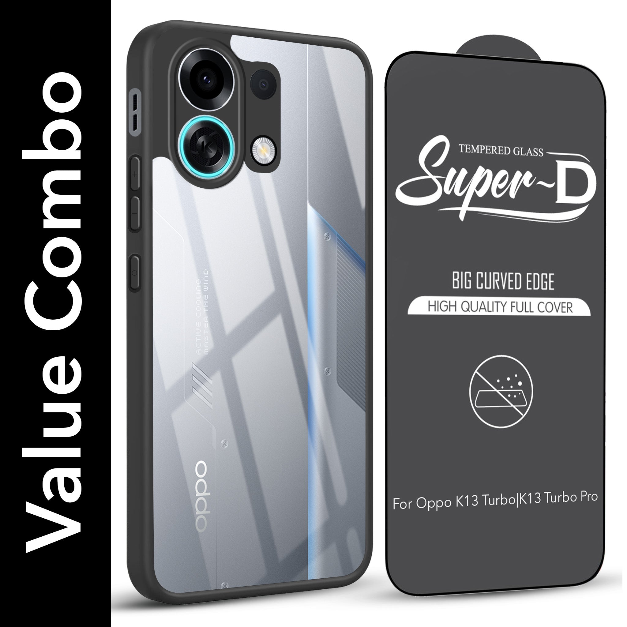 For Oppo K13 Turbo | Oppo K13 Turbo Pro Combo with Back Cover and 9H Tempered Glass (Lifetime Anti-Yellow | Crystal Clear Shockproof | Oleophobic Coating Screen Glass)