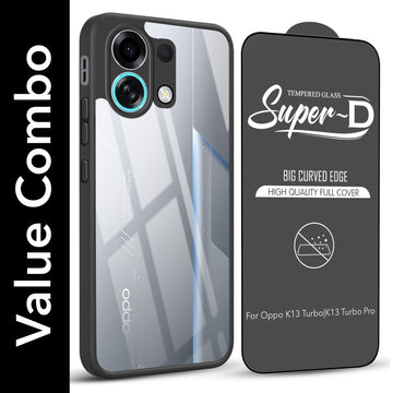 For Oppo K13 Turbo | Oppo K13 Turbo Pro Combo with Back Cover and 9H Tempered Glass (Lifetime Anti-Yellow | Crystal Clear Shockproof | Oleophobic Coating Screen Glass)
