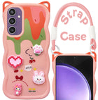 For Samsung Galaxy S23 FE 5G Back Case Cover Strap (3D embossed Figures | Strap Holder | 360* Soft Cushion with Camera Bump)