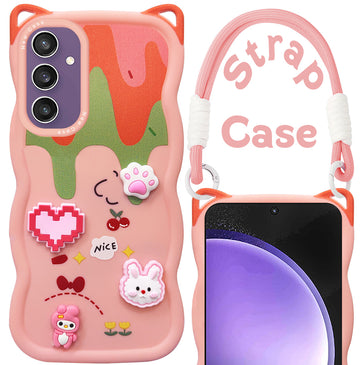 For Samsung Galaxy S23 FE 5G Back Case Cover Strap (3D embossed Figures | Strap Holder | 360* Soft Cushion with Camera Bump)