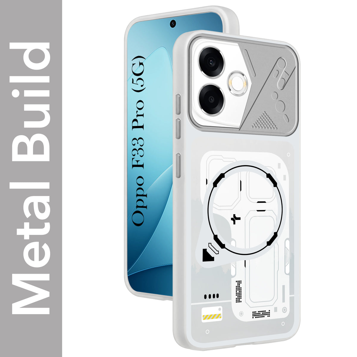 For Oppo F33 Pro 5G Metallic Back Cover Case (Metallic Camera Protection & Buttons | Translucent Milky Shade | Hard Polycarbonate)