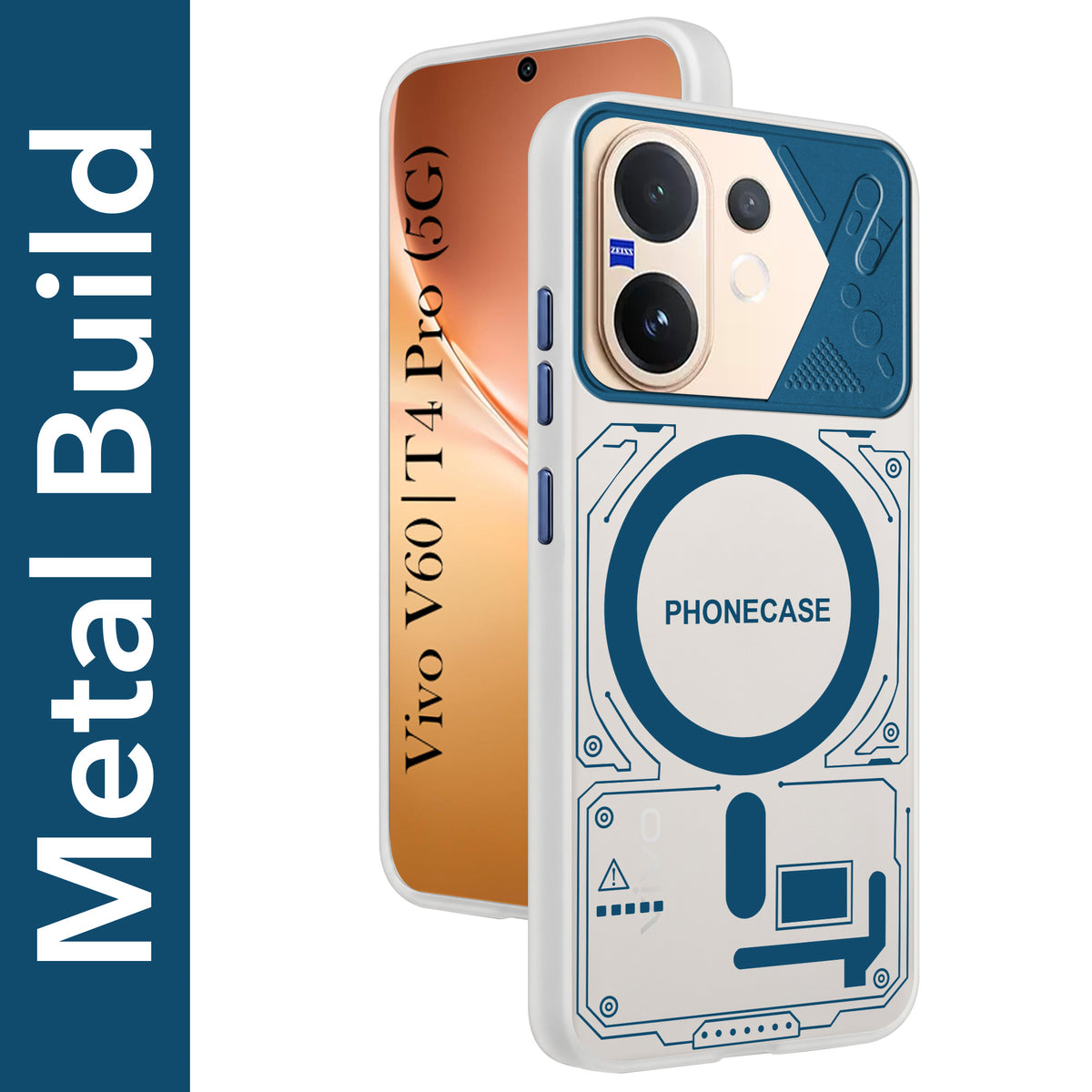For Vivo V60 | Vivo T4 Pro Metallic Back Cover Case (Metallic Camera Protection & Buttons | Translucent Milky Shade | Hard Polycarbonate)