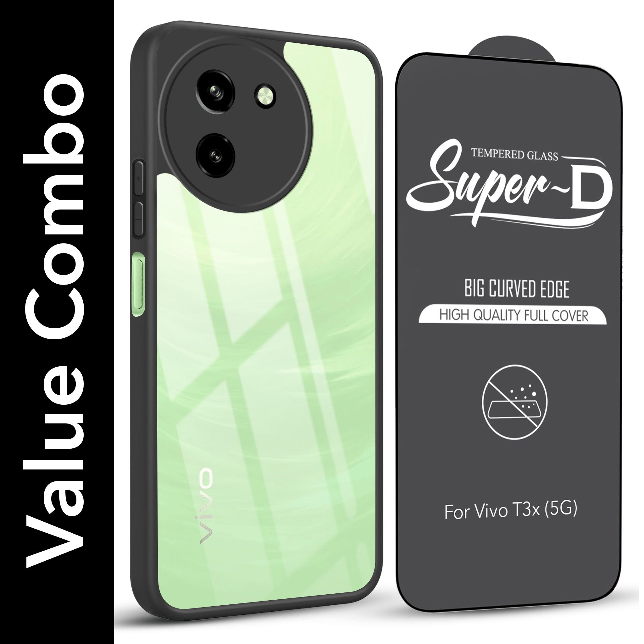 For Vivo T3X 5G Combo with Back Cover and 9H Tempered Glass (Lifetime Anti-Yellow | Crystal Clear Shockproof | Oleophobic Coating Screen Glass)