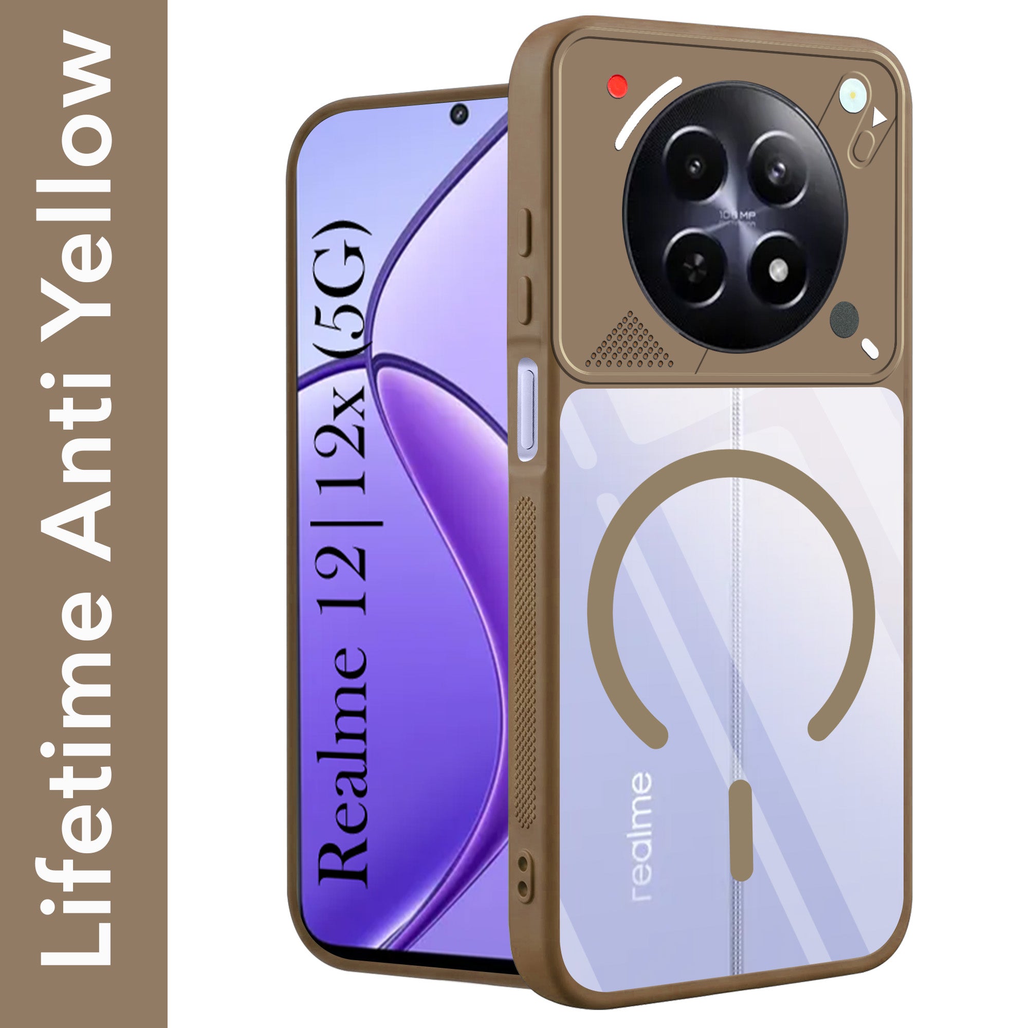 For Realme 12 | Realme 12X Back Cover Case Lifetime Anti-Yellow Clear (Camera Protection | Side Grip | Wireless MagSafe Compatible)