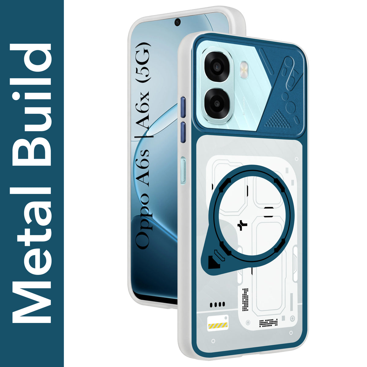 For Oppo A6X | Oppo A6S Metallic Back Cover Case (Metallic Camera Protection & Buttons | Translucent Milky Shade | Hard Polycarbonate)