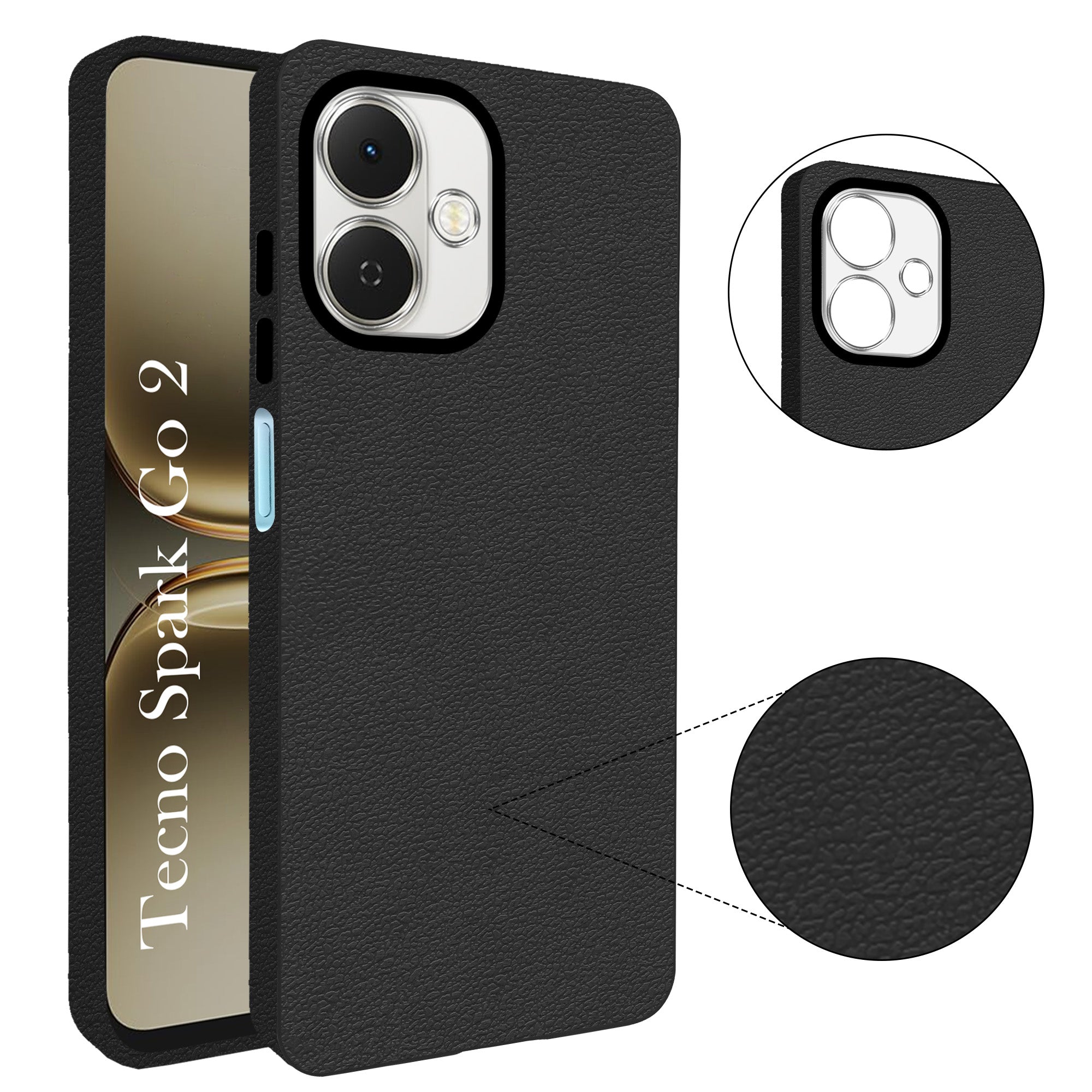 For Tecno Spark Go 2 Back Cover Case (Glass Like Camera Protection | Leather Feel | Minimalist Professional Grip)