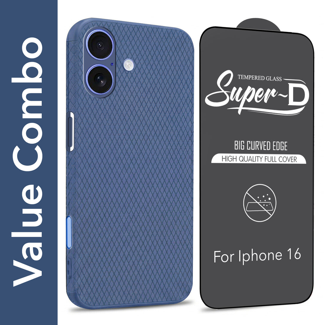 For Apple iPhone 16 Combo with Back Cover and 9H Tempered Glass (Liquid Silicone | Camera Protection | Oleophobic Coating Screen Glass)