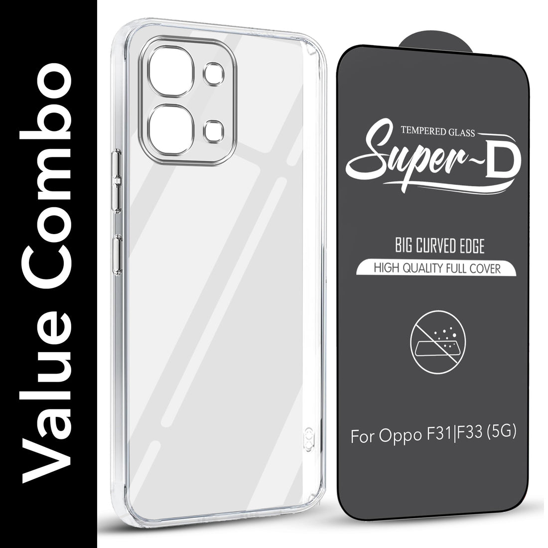 For Oppo F31 5G | Oppo F33 5G Combo with Back Cover and 9H Tempered Glass (Lifetime Anti-Yellow | Sleek Hard Crystal | Oleophobic Coating Screen Glass)