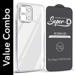 For Oppo F31 5G | Oppo F33 5G Combo with Back Cover and 9H Tempered Glass (Lifetime Anti-Yellow | Sleek Hard Crystal | Oleophobic Coating Screen Glass)