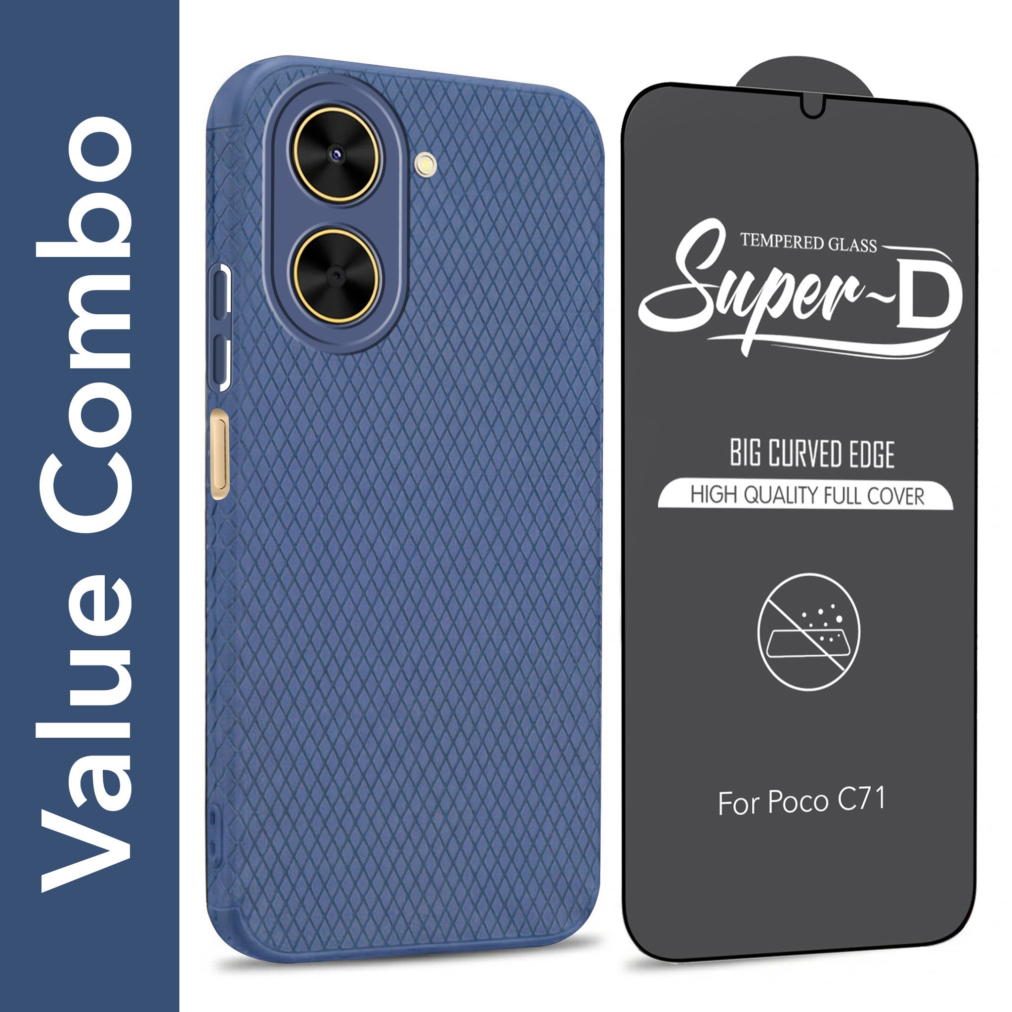 For Poco C71 Combo with Back Cover and 9H Tempered Glass (Liquid Silicone | Camera Protection | Oleophobic Coating Screen Glass)