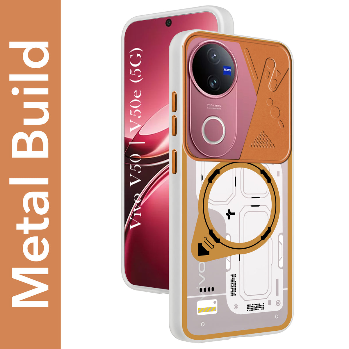 For Vivo V50 | Vivo V50e Metallic Back Cover Case (Metallic Camera Protection & Buttons | Translucent Milky Shade | Hard Polycarbonate)