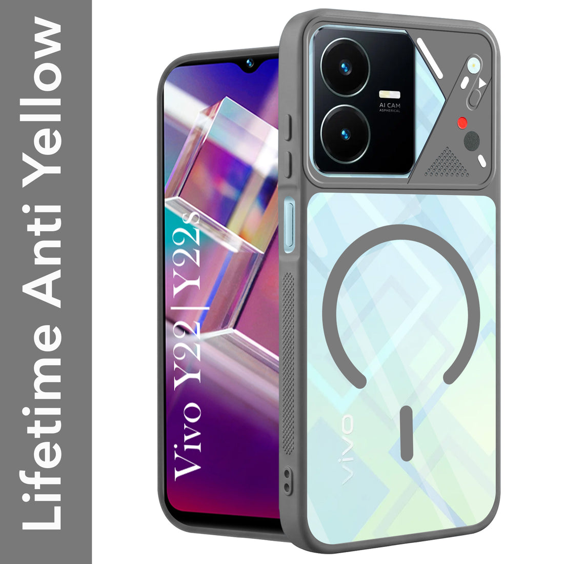 For Vivo Y22 | Vivo Y22s Back Cover Case Lifetime Anti-Yellow Clear (Camera Protection | Side Grip | Wireless MagSafe Compatible)