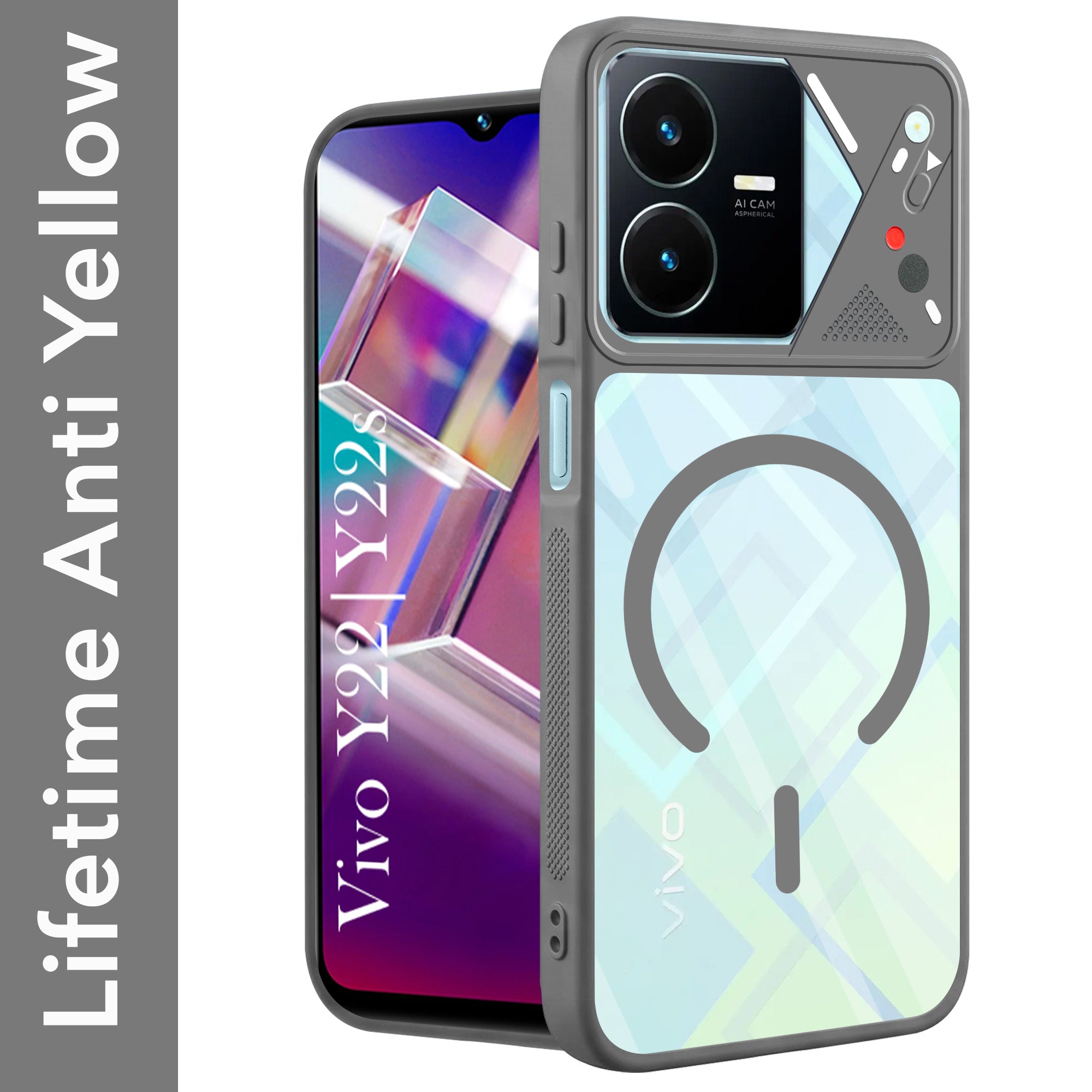 For Vivo Y22 | Vivo Y22s Back Cover Case Lifetime Anti-Yellow Clear (Camera Protection | Side Grip | Wireless MagSafe Compatible)