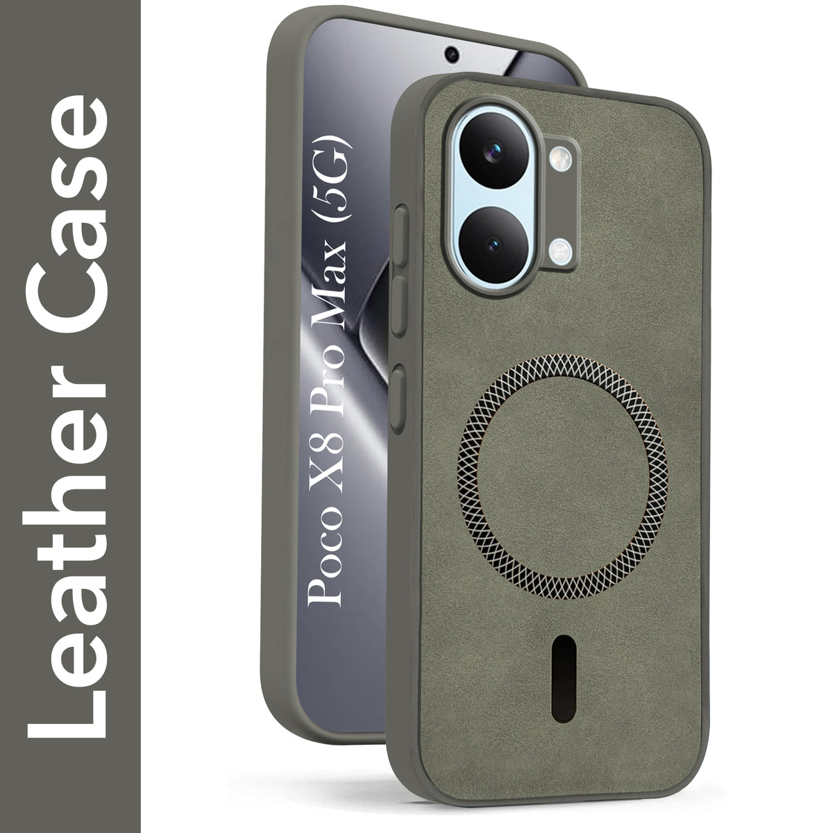 For Poco X8 Pro Max 5G Back Cover Case Leather Finish (MagSafe Compatible Wireless Charging | Soft Touch | Camera Bump Protection)