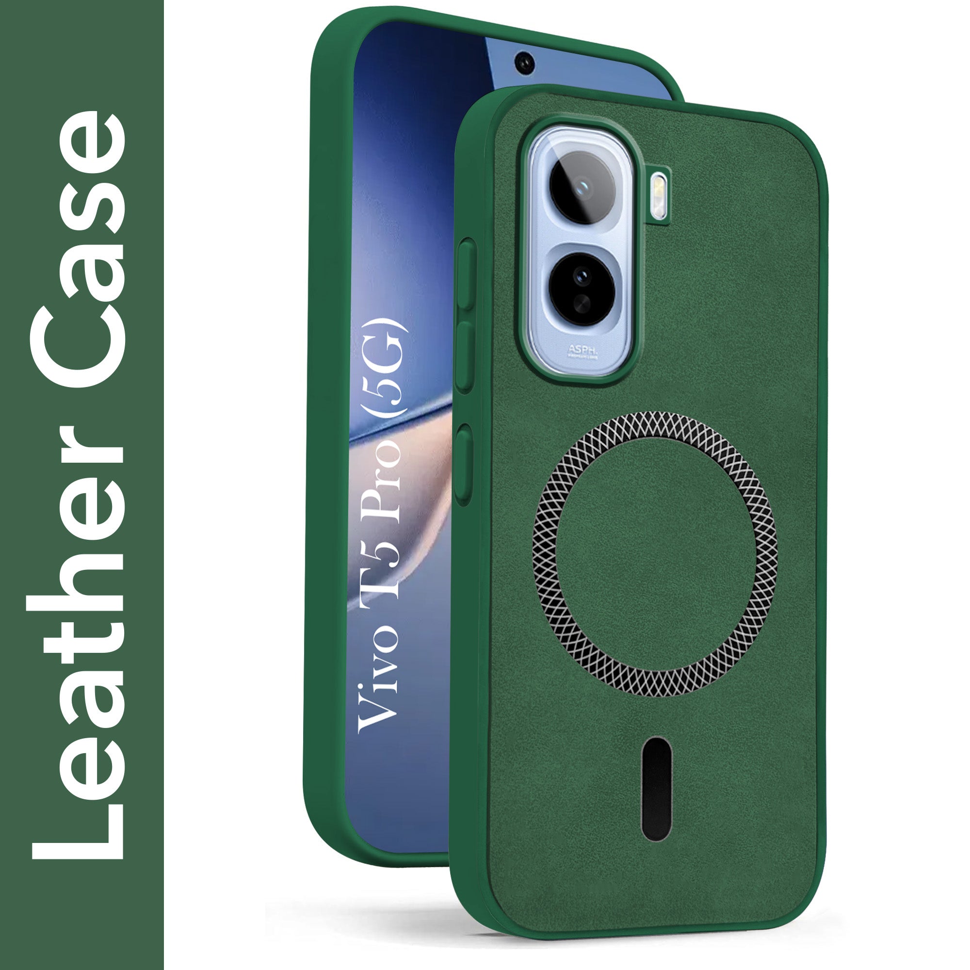 For Vivo T5 Pro 5G Back Cover Case Leather Finish (MagSafe Compatible Wireless Charging | Soft Touch | Camera Bump Protection)