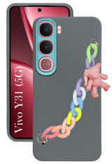 For Vivo Y31 5G Back Cover Case Silicone (Matte Finish |Wrist Hanging Chain | Teddy Bracelet Charms | Full Camera Protection)