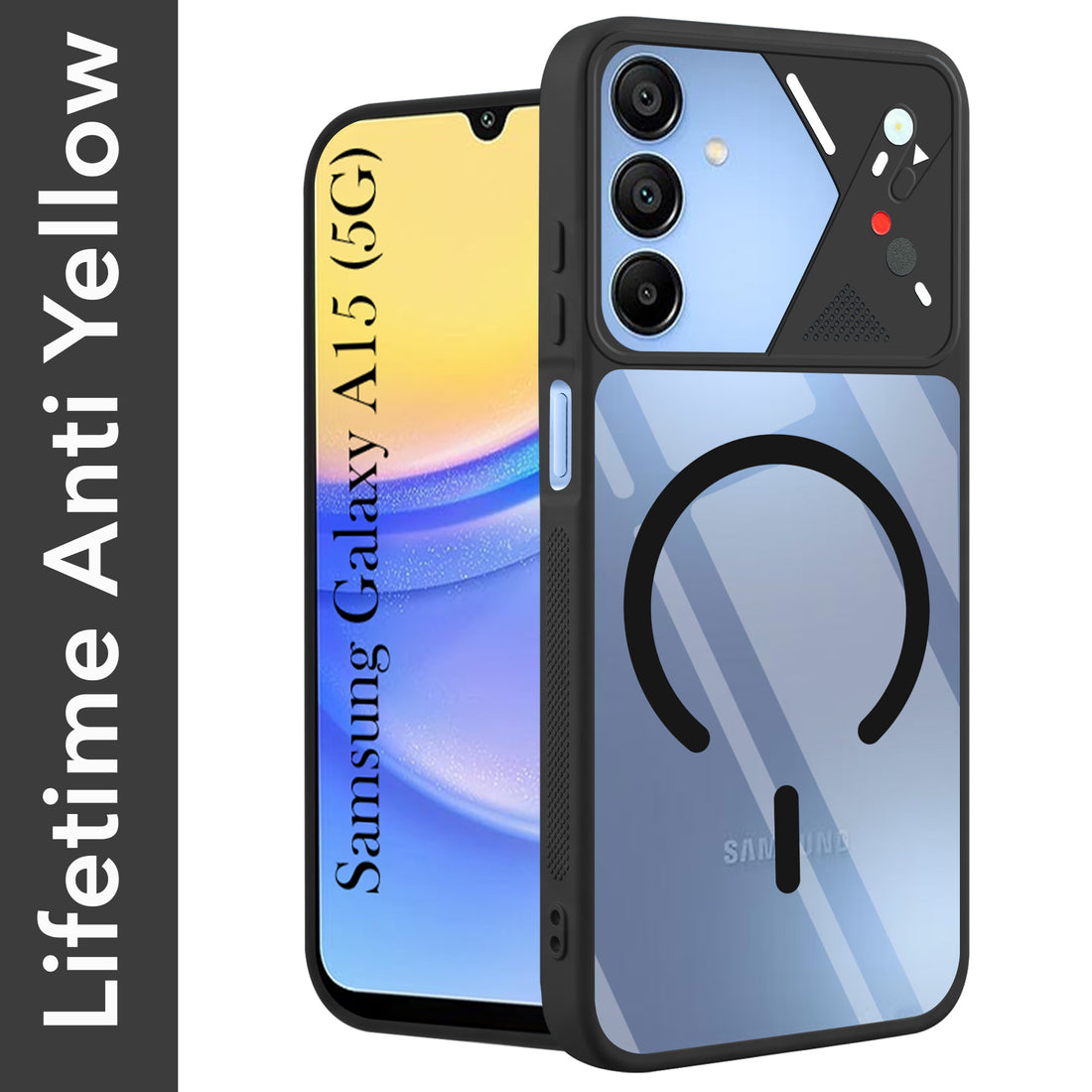 For Samsung Galaxy A15 5G Back Cover Case Lifetime Anti-Yellow Clear (Camera Protection | Side Grip | Wireless MagSafe Compatible)