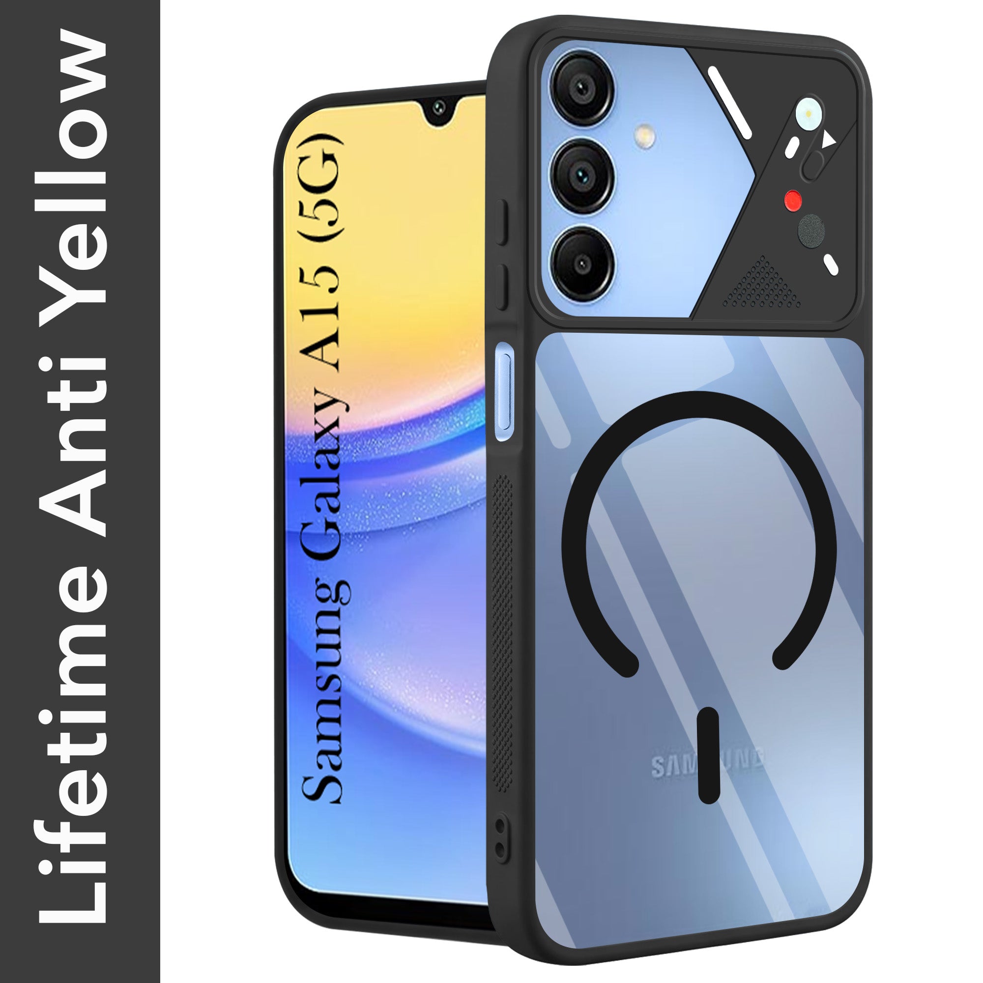 For Samsung Galaxy A15 5G Back Cover Case Lifetime Anti-Yellow Clear (Camera Protection | Side Grip | Wireless MagSafe Compatible)