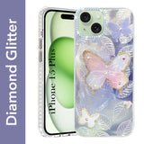 For Apple iPhone 15 Plus Back Cover Case (Luxury Floral Glitter Cute Butterfly | Diamond Studded Camera Bump | Girls & Women Design)