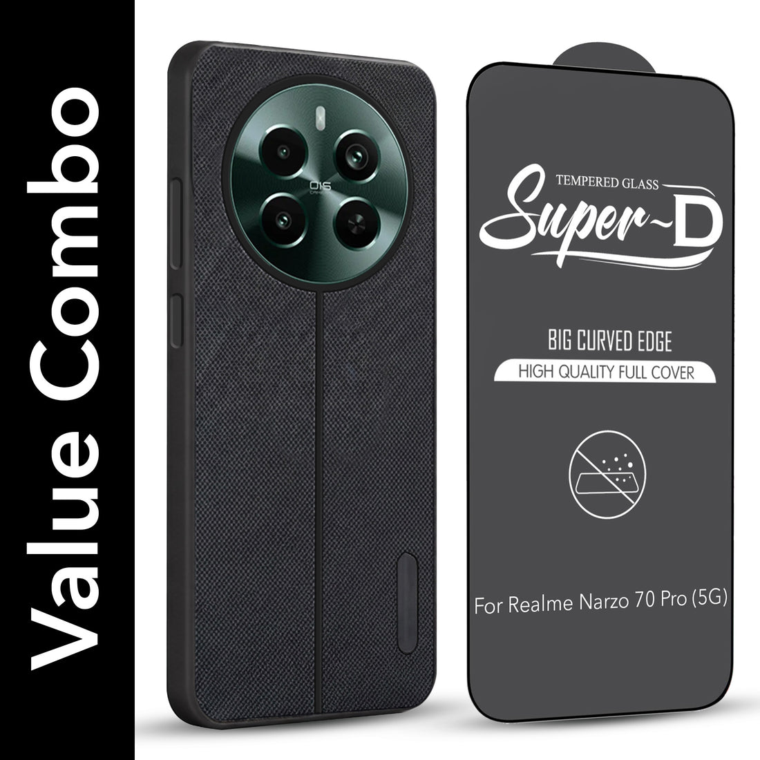 For Realme Narzo 70 Pro Combo with Back Cover and 9H Tempered Glass (Lifetime Anti-Yellow | Crystal Clear Shockproof | Oleophobic Coating Screen Glass)
