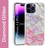 For Apple iPhone 14 Pro Max Back Cover Case (Luxury Floral Glitter Cute Butterfly | Diamond Studded Camera Bump | Girls & Women Design)