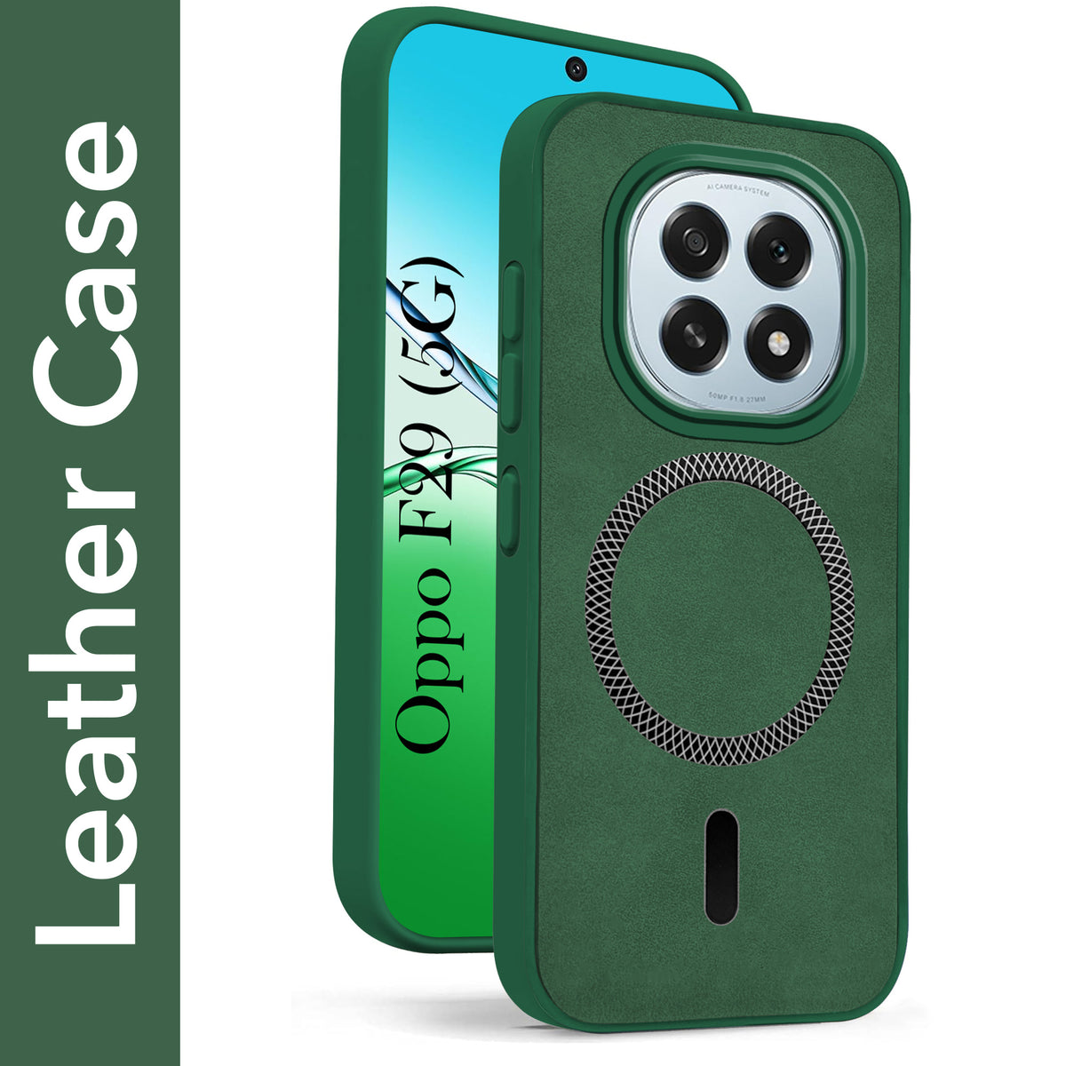 For Oppo F29 Back Cover Case Leather Finish (MagSafe Compatible Wireless Charging | Soft Touch | Camera Bump Protection)